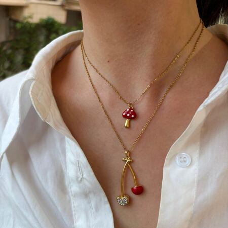 1 Piece Enamel Cherry Pendant Necklace