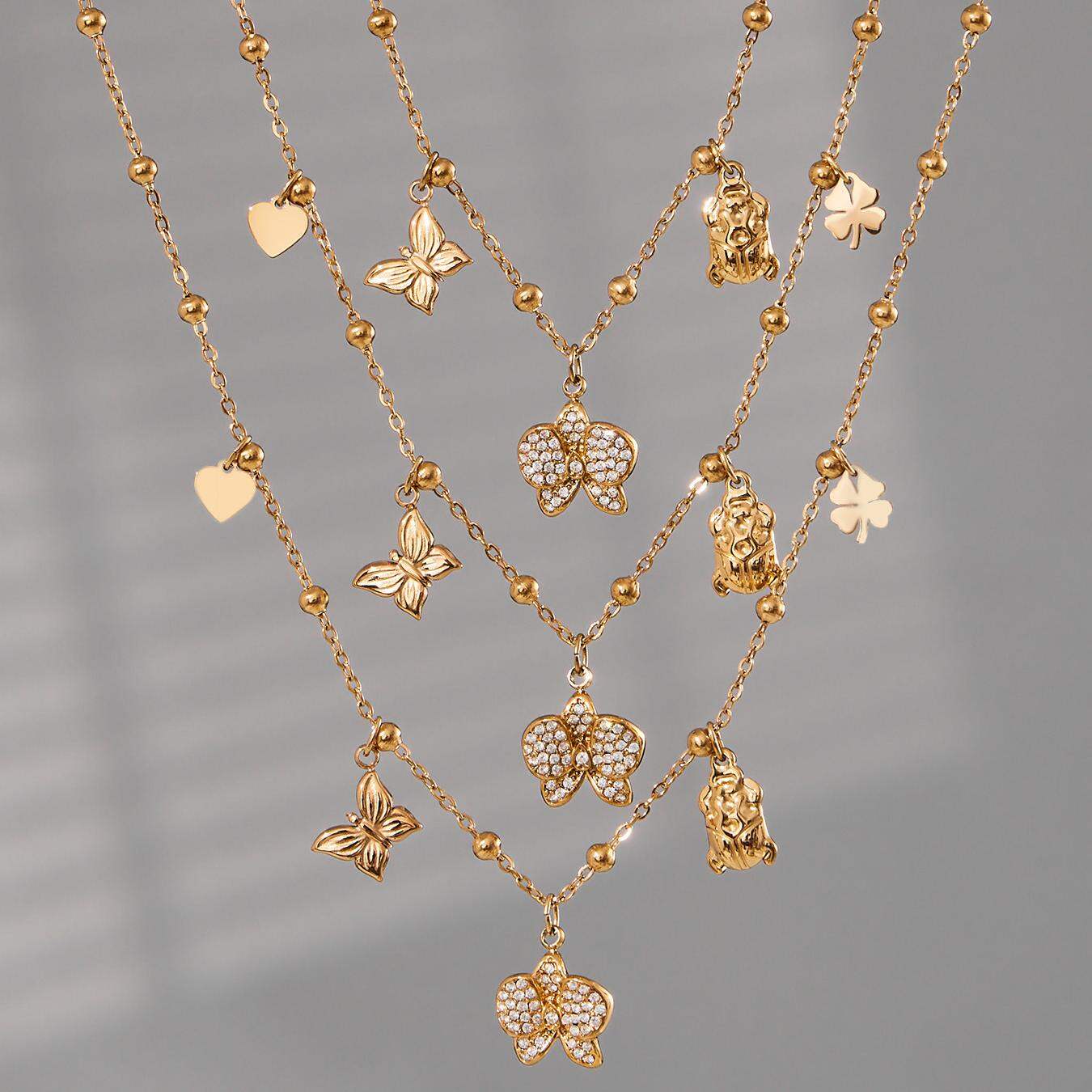 1 Piece Phalaenopsis Stainless Steel Waterproof Gold Color Women's Pendant Necklaces h5 Picture3