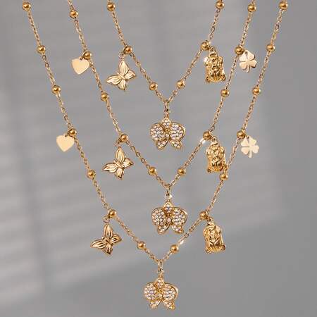1 Piece Phalaenopsis Stainless Steel Waterproof Gold Color Women's Pendant Necklaces 2