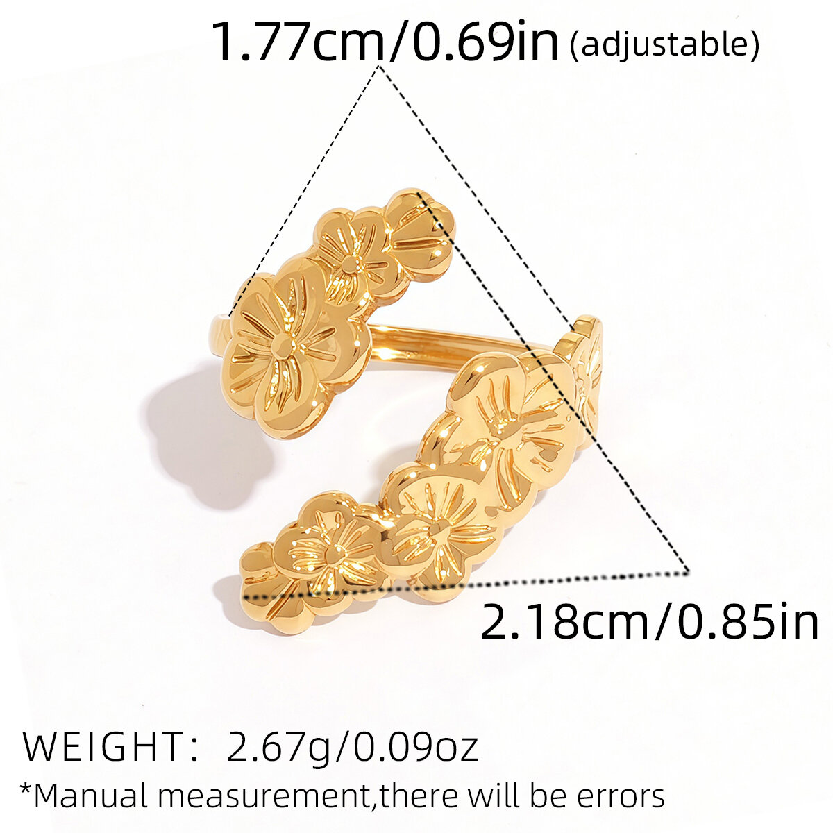 1 Piece Simple  Retro Flower Stainless Steel Waterproof   Gold Color Women's Statement Rings h5 Picture2