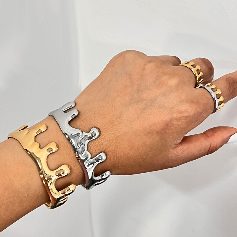 Droplet Shape Stainless Steel Waterproof Gold Color Bracelet Set Picture2