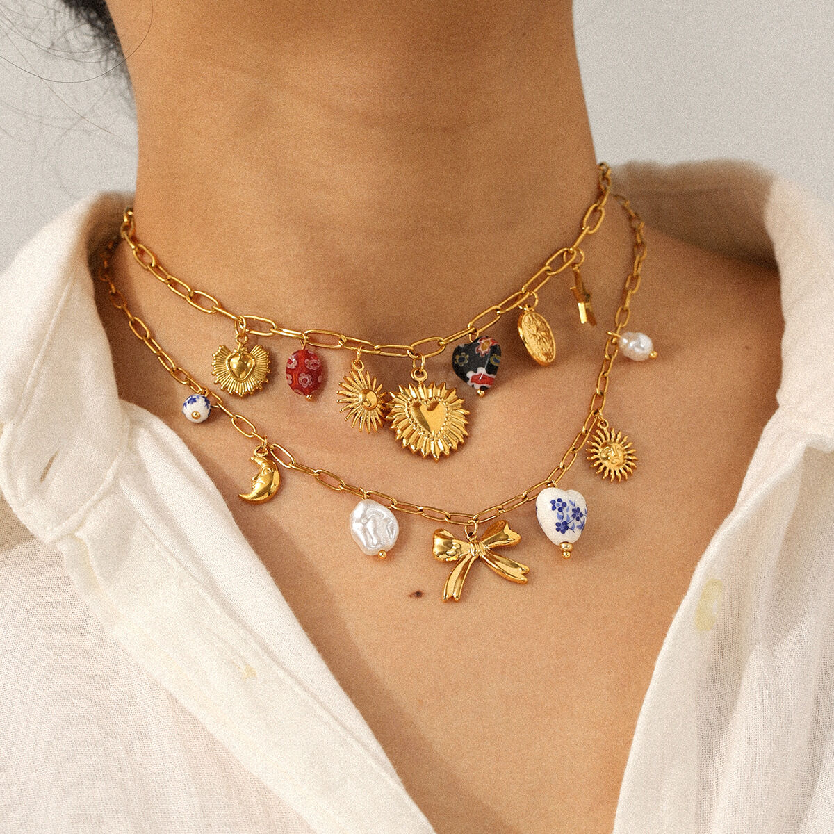 1 Piece Retro Heart Stainless Steel Waterproof Gold Color Pendant Necklace