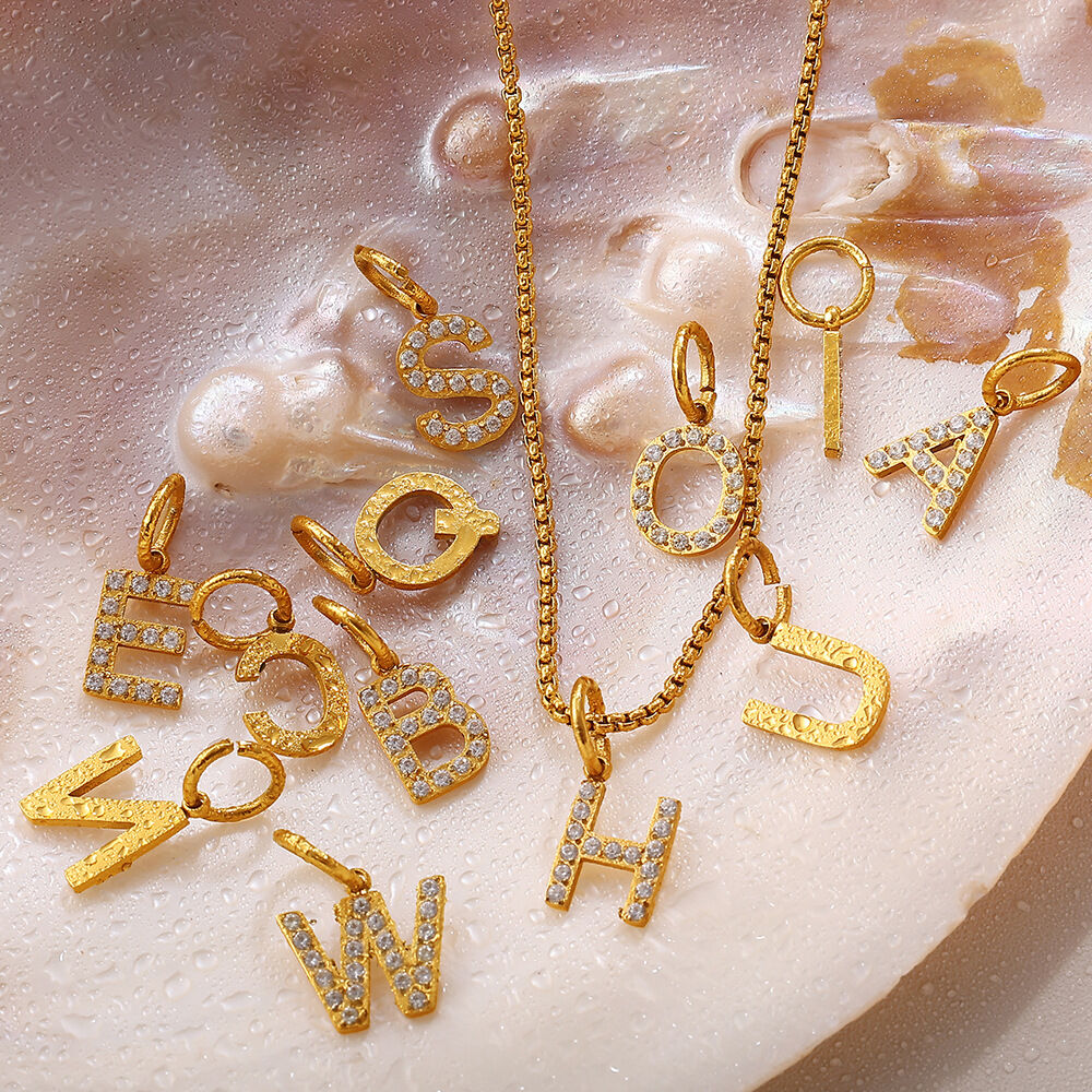 1 pezzo 26 lettere in acciaio inossidabile impermeabile color oro strass fai da te ciondolo