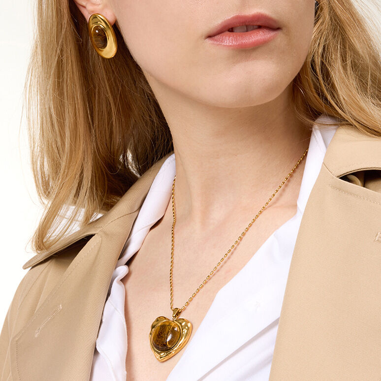 Classic Heart Stainless Steel Waterproof Gold Color Natural Stone Women's Jewelry Sets Picture5