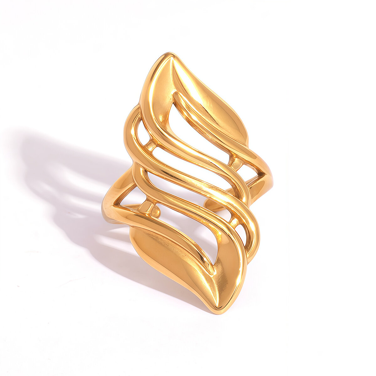 1 pezzo semplice retrò forma irregolare in acciaio inossidabile impermeabile color oro anelli da donna h5