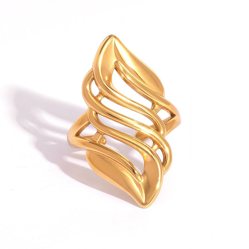 1 pezzo semplice retrò forma irregolare in acciaio inossidabile impermeabile color oro anelli da donna