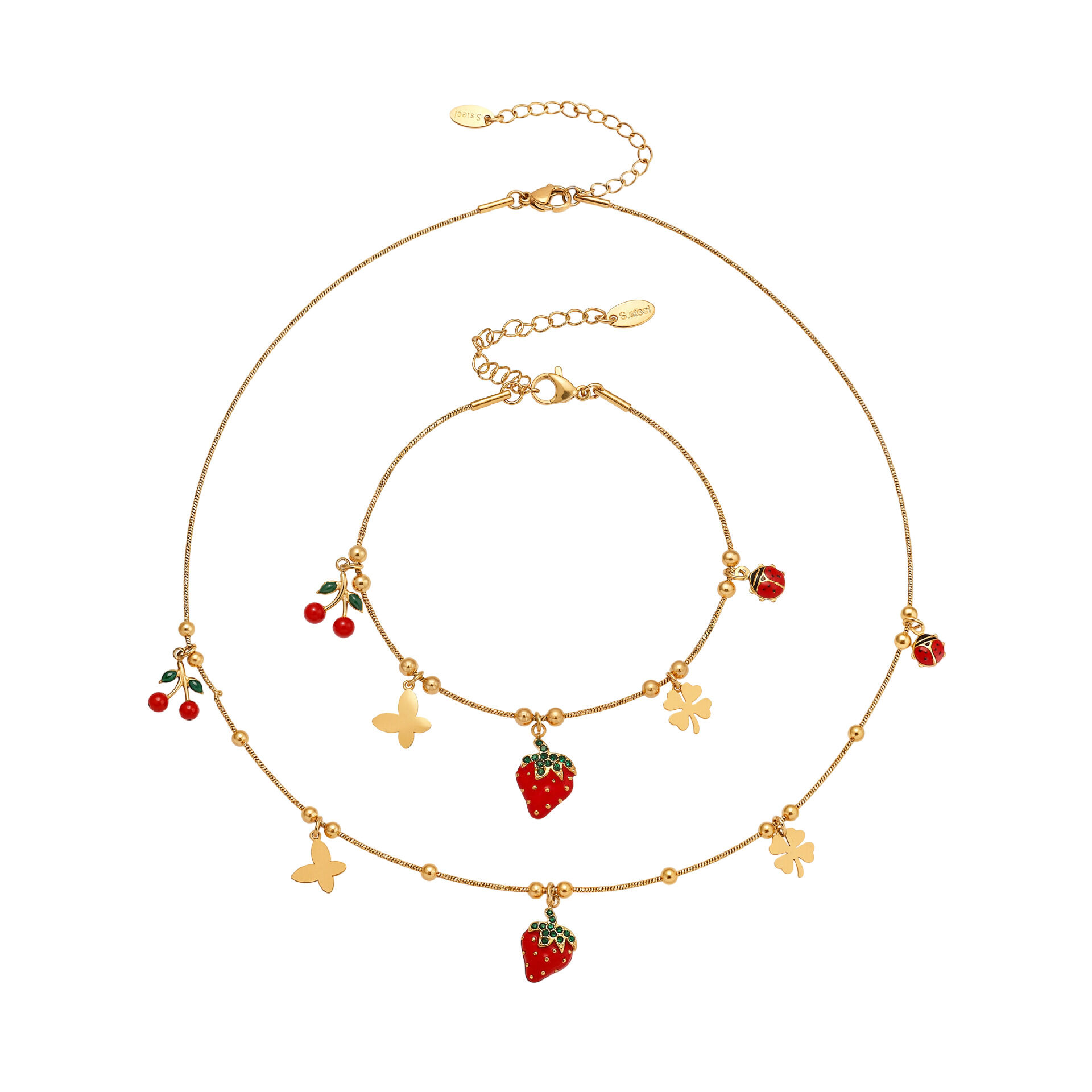 Vivid Strawberry Stainless Steel Waterproof Gold Color Zircon Women's Jewelry Sets Picture6