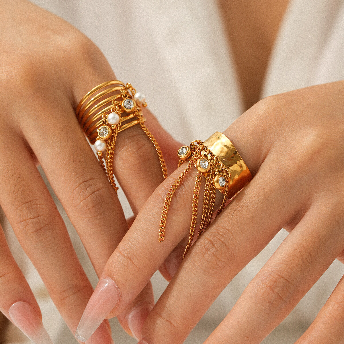 1 Piece Tassel Stainless Steel Waterproof Gold Color Statement Ring