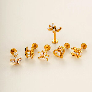 1 Piece Delicate Heart Bow Knot Snake Stainless Steel Waterproof Gold Color Zircon Women's Piercing Earrings h5 Picture5