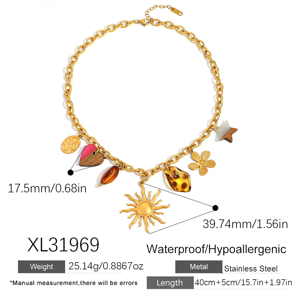 1 Piece Flower Heart Sun Star Stainless Steel Waterproof Women's Pendant Necklaces Picture2