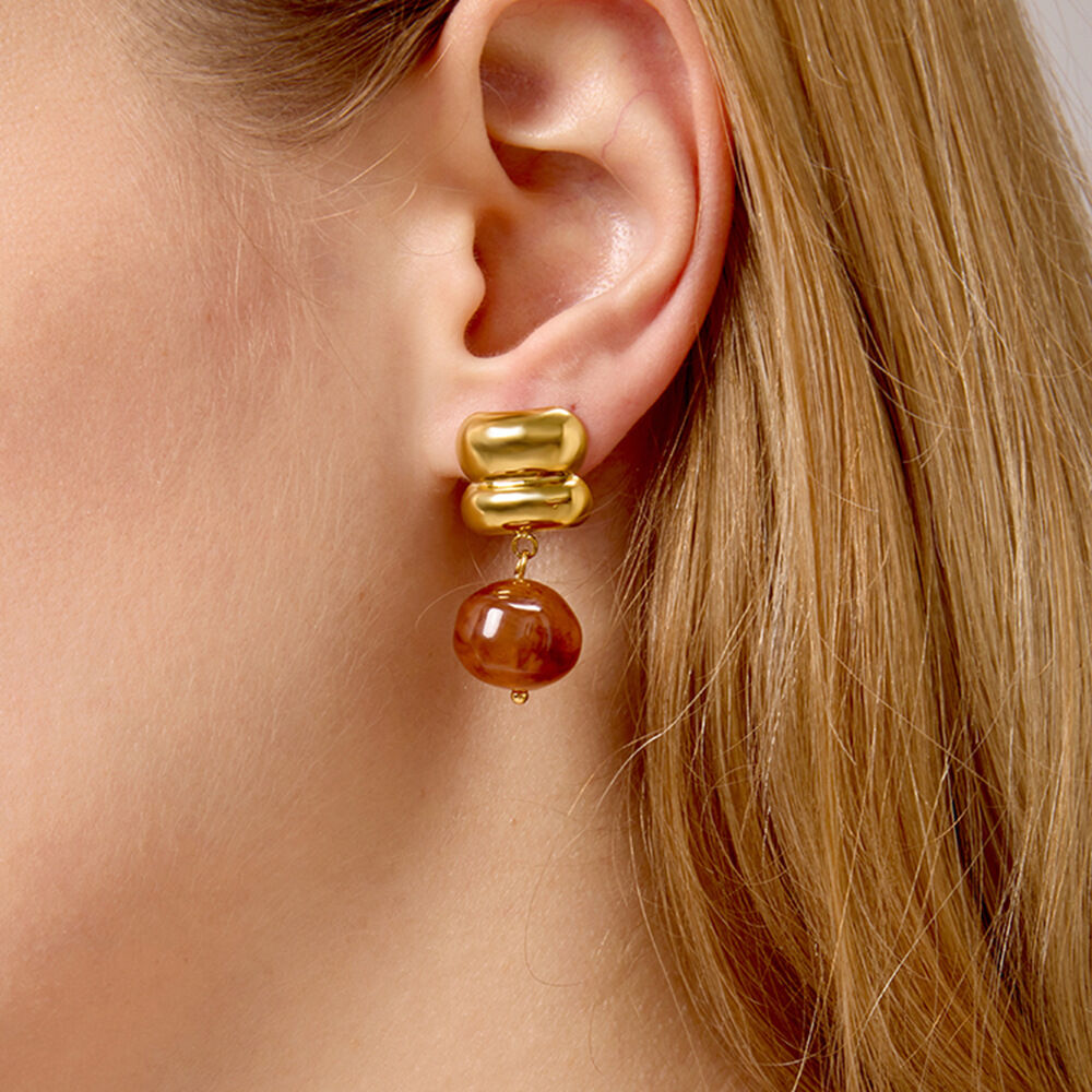 1 paio di orecchini pendenti vintage da donna in acciaio inossidabile, impermeabili, color oro, in acrilico Immagine2