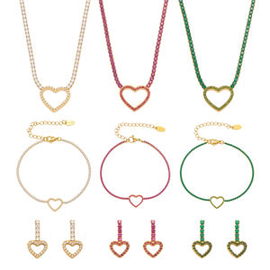 Sophisticated Heart Stainless Steel Waterproof Gold Color Zircon Women's Jewelry Sets h5 Picture7