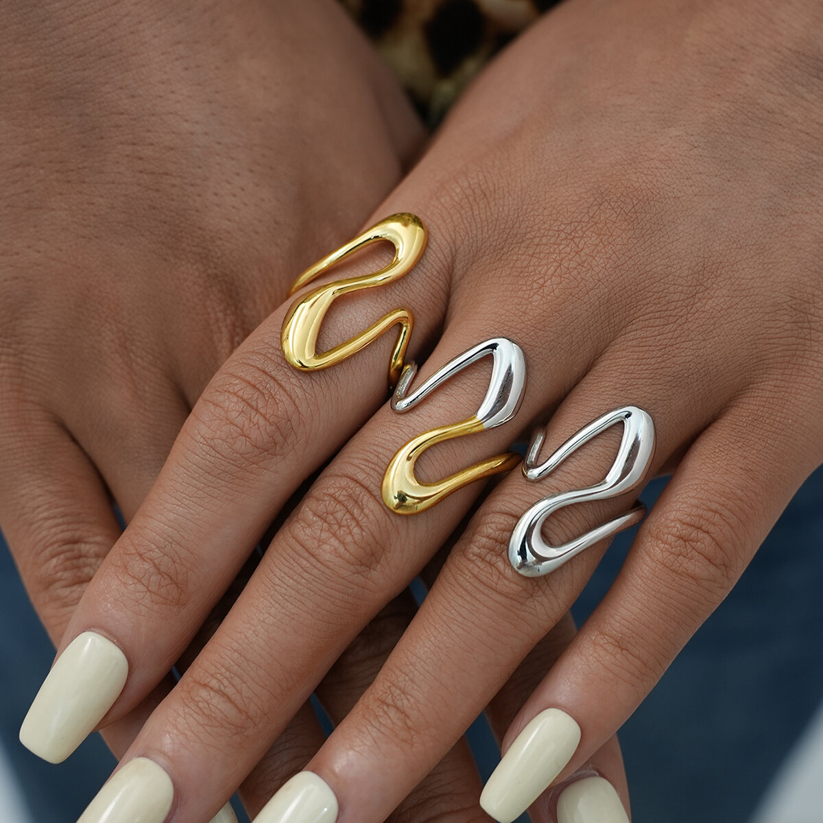 1 Piece  Simple Irregular Shape Stainless Steel Waterproof  Gold Color Women's Statement Rings Picture5
