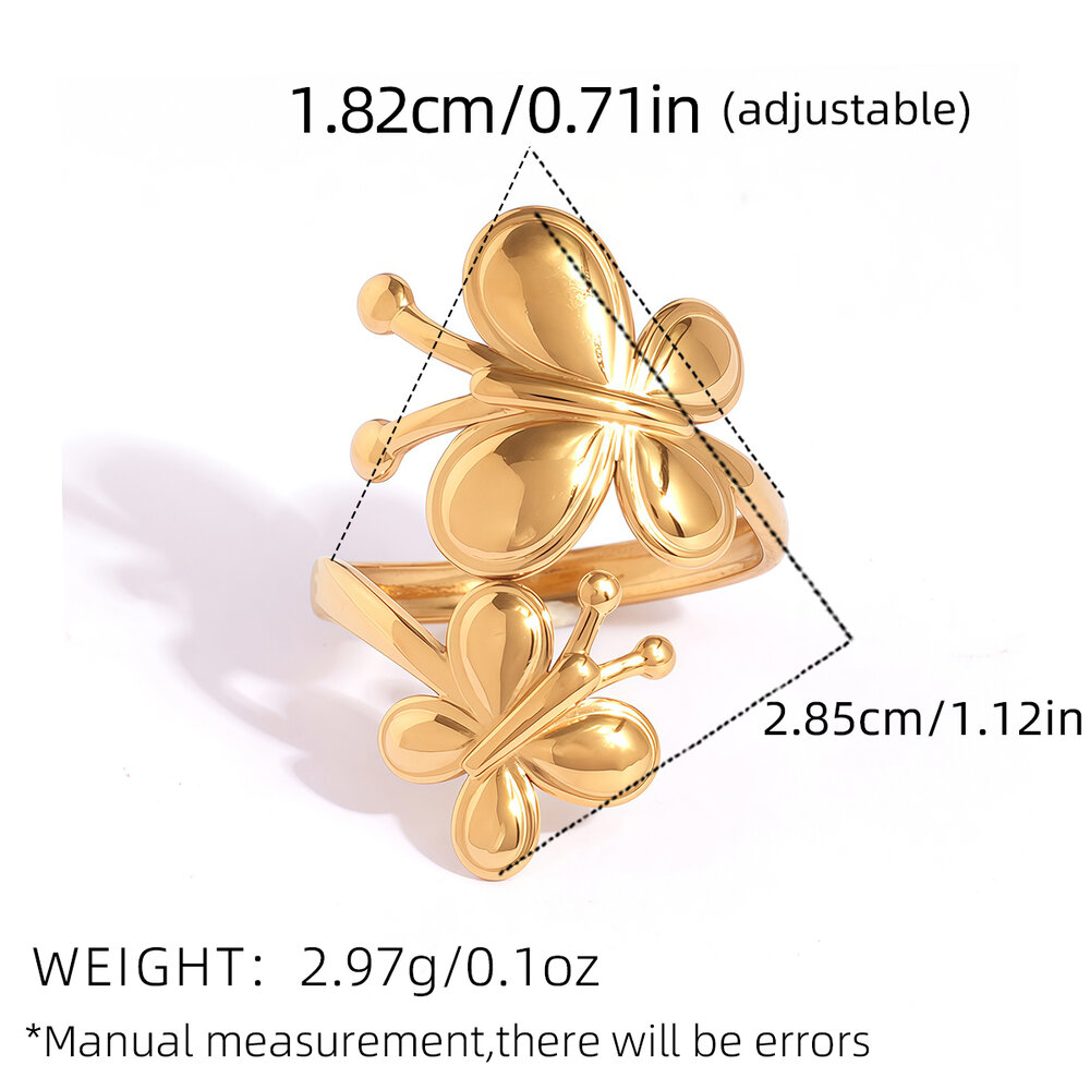 Anillos llamativos para mujer, de acero inoxidable, color dorado, resistentes al agua, con diseño de mariposa natural, 1 pieza h5Imagen2