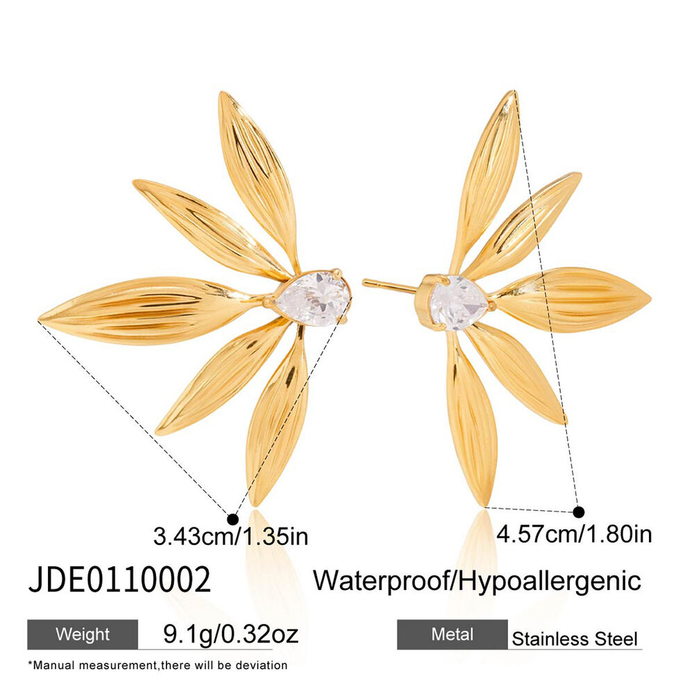 1 par de elegantes pendientes de acero inoxidable con hojas y circonitas doradas resistentes al agua para mujer h5Imagen2