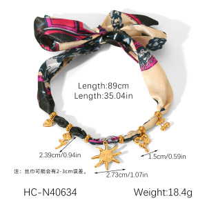 Stainless Steel Sun Gold Color Fabric Necklace Set h5 Picture2