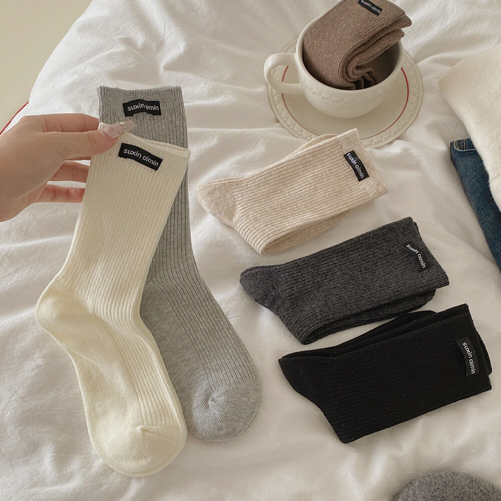 1 Pair Simple Solid Colored Pure Cotton Women's  Mid-Calf Socks Picture3