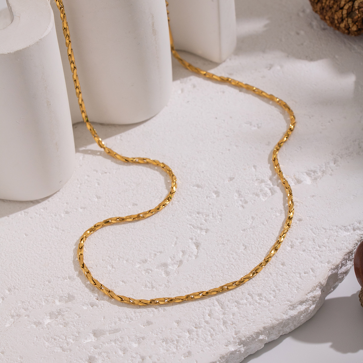 1 Piece Simple Chain Stainless Steel Waterproof Gold Color Chain Necklace Picture4
