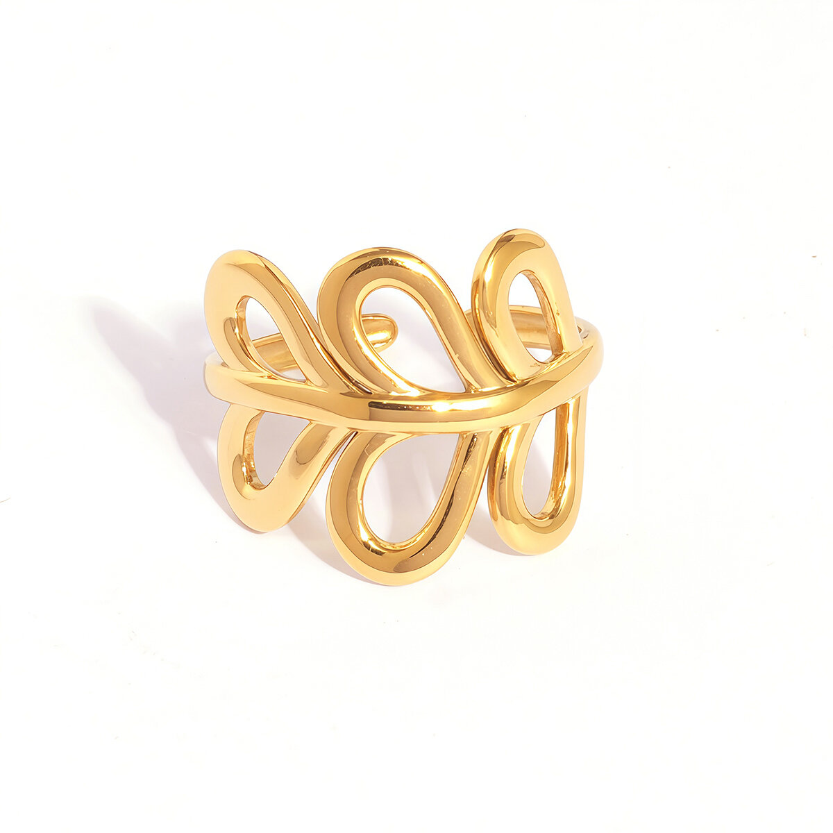 Anillos llamativos para mujer, de acero inoxidable, color dorado, resistentes al agua, con diseño de flor sencilla, 1 pieza 
