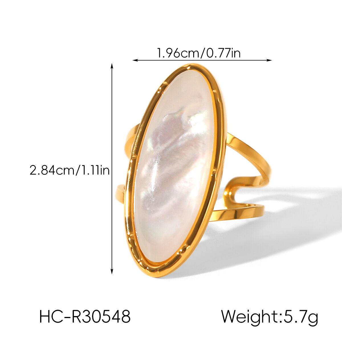 1 Piece Simple Stainless Steel Waterproof Gold Color Shell Statement Ring h5Picture2