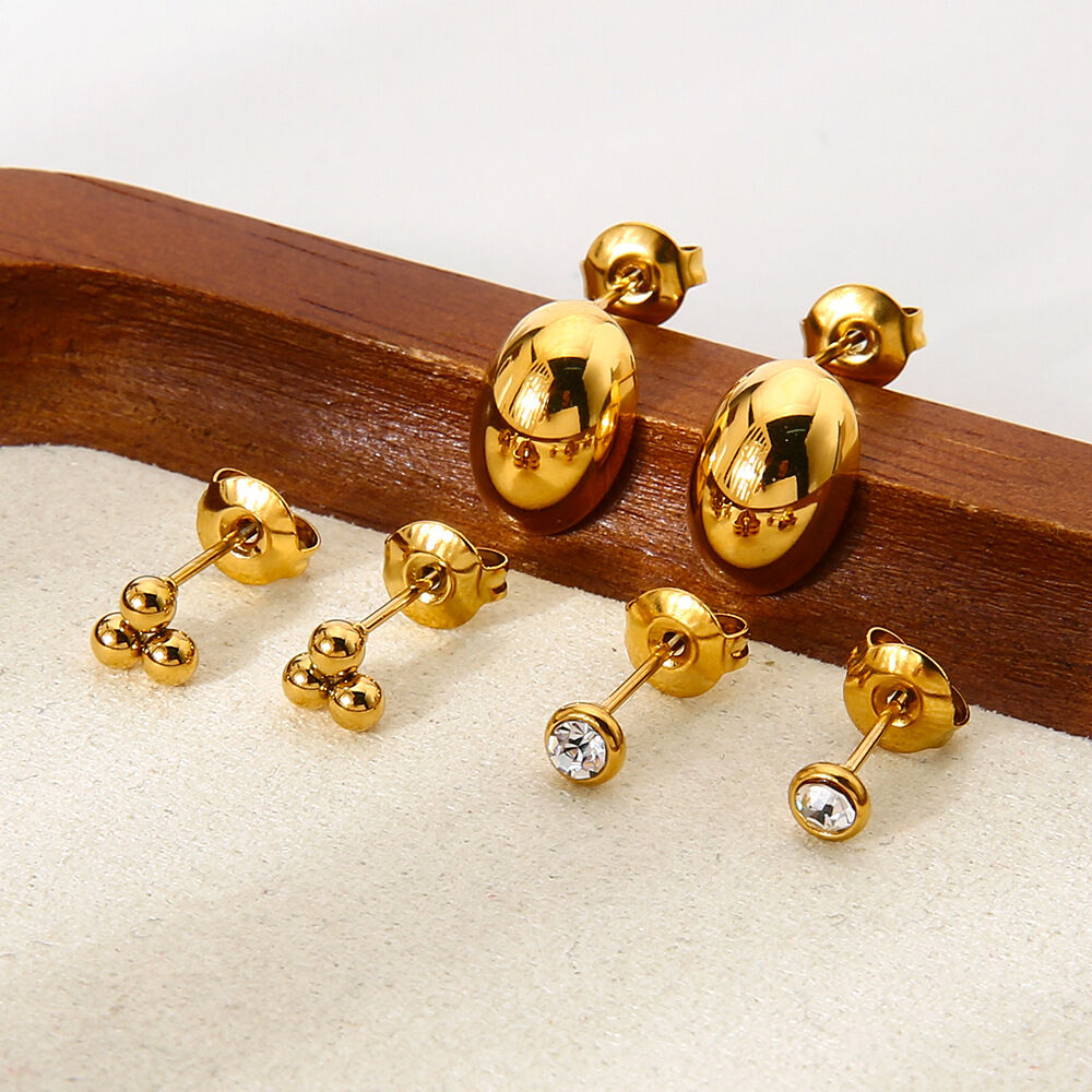 1 Set Simple Circle Stainless Steel Waterproof Gold Color Zircon Earring Set Picture2
