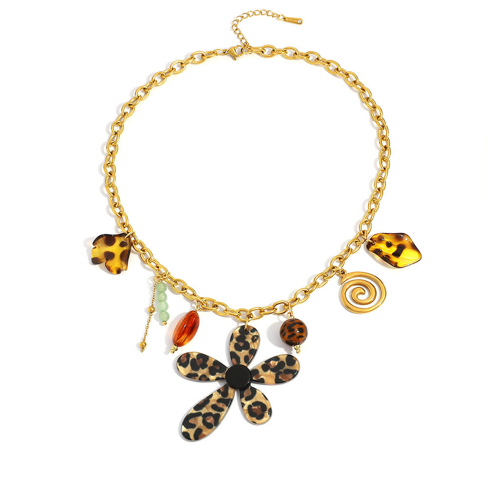 1 Piece Ethnic Flower Leopard Print Stainless Steel Waterproof Women's Pendant Necklaces h5 Picture5