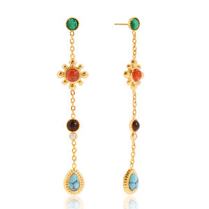 1 Pair Polychrome Droplet Stainless Steel Waterproof Gold Color Natural Stone Women's Dangle Earrings h5