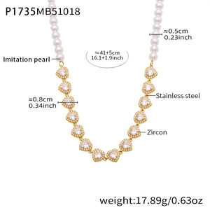 1 Piece Shining Heart Beads Stainless Steel Waterproof Gold Color Zircon Women's Beaded Necklaces h5 Picture2