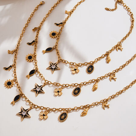 1 Piece Retro Black Star Stainless Steel Waterproof Gold Color Women's Pendant Necklaces 2