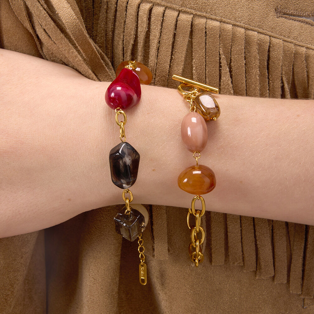 1 Stück buntes, unregelmäßiges, wasserdichtes Damen-Charm-Armband aus Acryl und Edelstahl in Goldfarbe