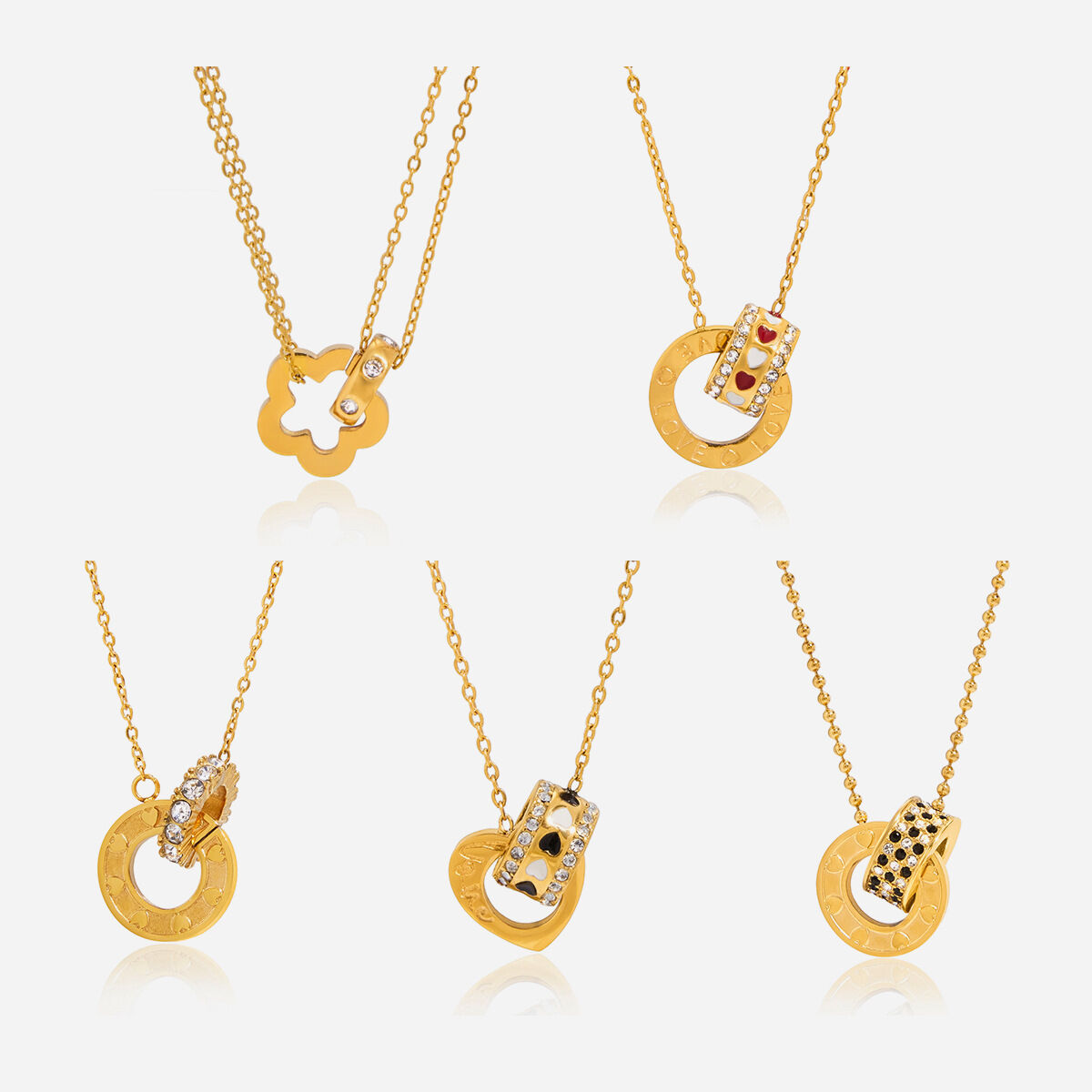Collier pendentif double cercle luxueux pour femme, en acier inoxydable étanche, couleur or (1 pièce) h5 Image3