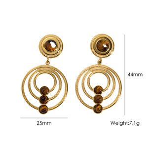 1 par de pendientes colgantes sencillos de acero inoxidable con forma de círculo retro para mujer, resistentes al agua h5