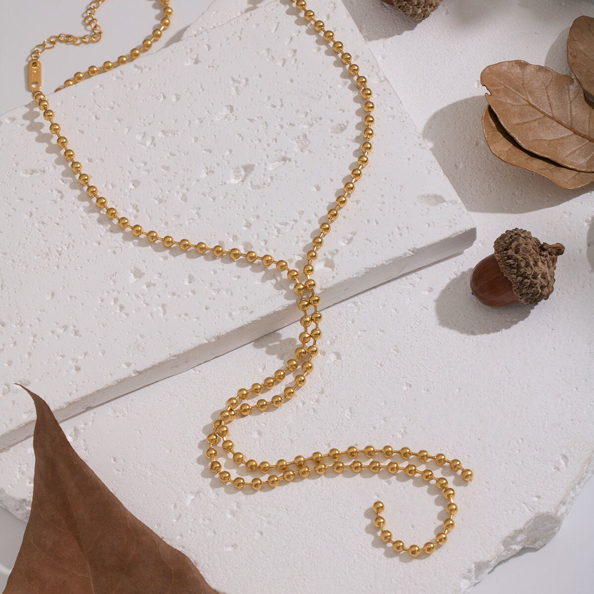 1 Piece Y-shape Beads Chain Stainless Steel Waterproof Gold Color Chain Necklace
