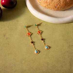 1 Pair Polychrome Droplet Stainless Steel Waterproof Gold Color Natural Stone Women's Dangle Earrings h5 Picture4