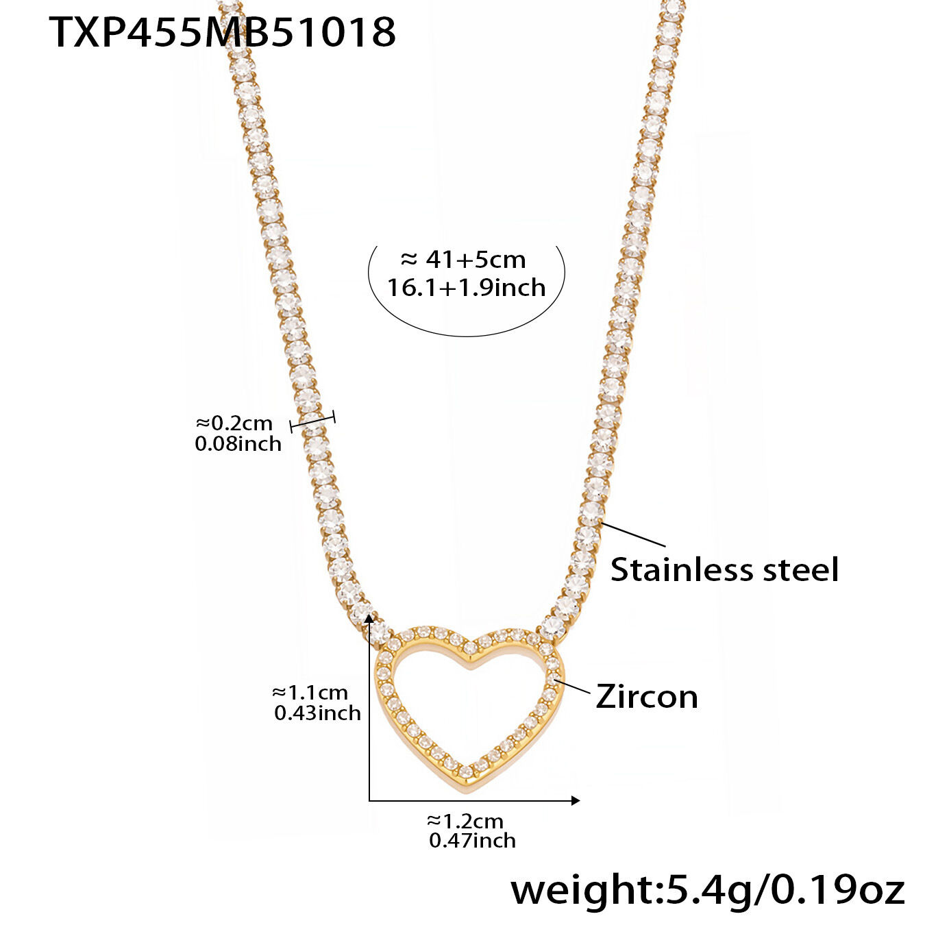 Txp455-Golden White Zircon Necklace 41+5Cm