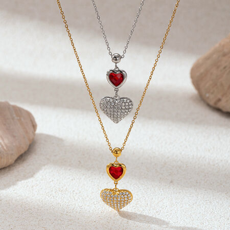 1 Piece Zircon Heart Stainless Steel Waterproof Gold Color Pendant Necklace