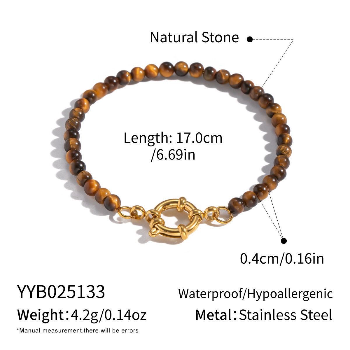 1 Piece Natural Stone Beads Gold Color DIY Beaded Bracelet