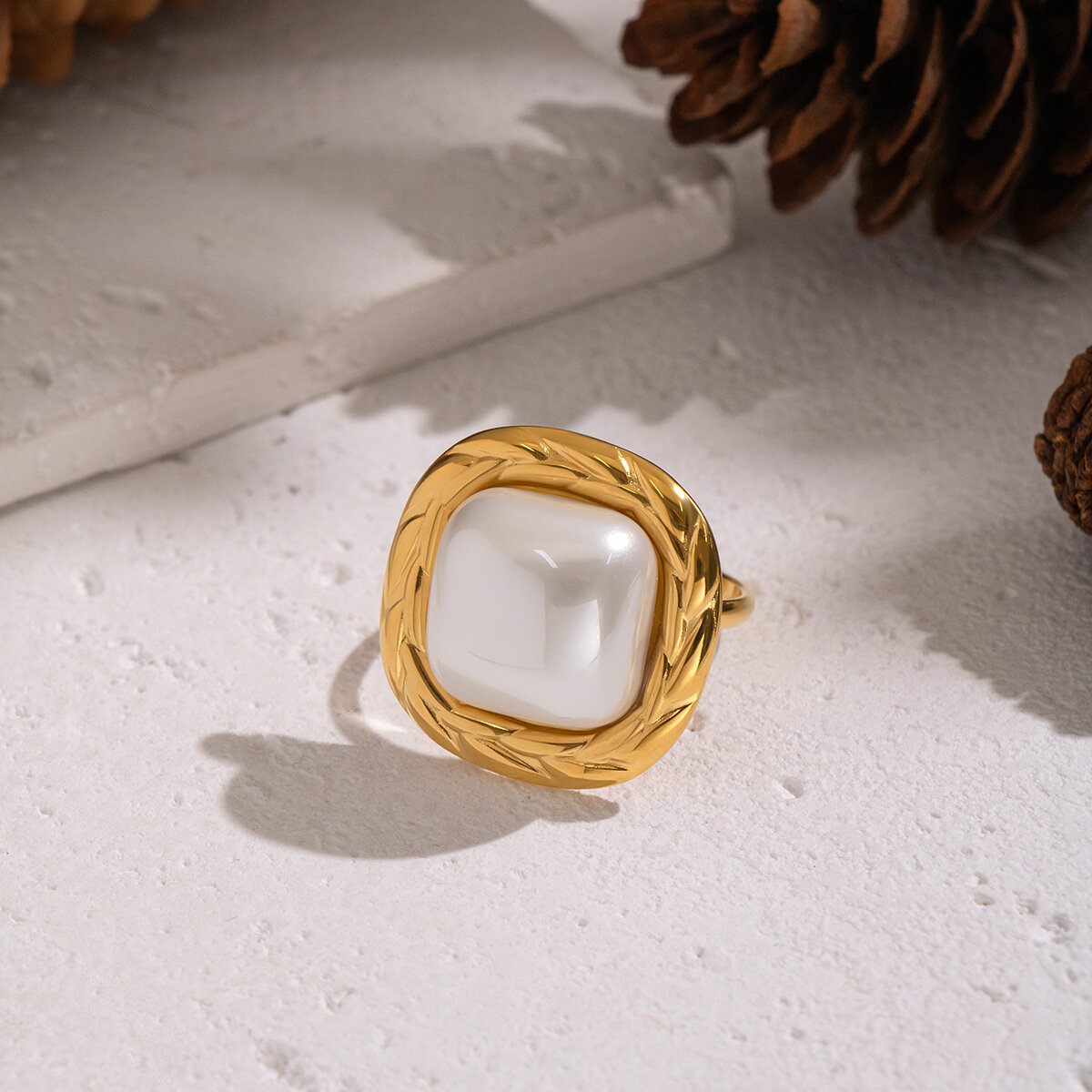 Elegant Pearl Stainless Steel Waterproof Gold Color Earrings Set h5 Picture4