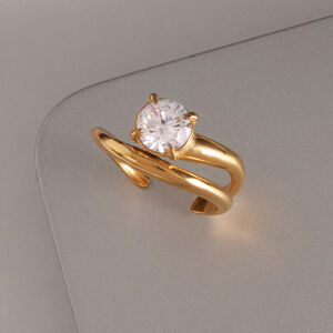1 Piece shining Droplet Stainless Steel Waterproof Gold Color Zircon Women's Gemstone Rings h5 Picture4