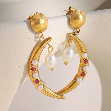 1 Pair Simple Series Daily Moon Stainless Steel Waterproof Women's Drop Earrings