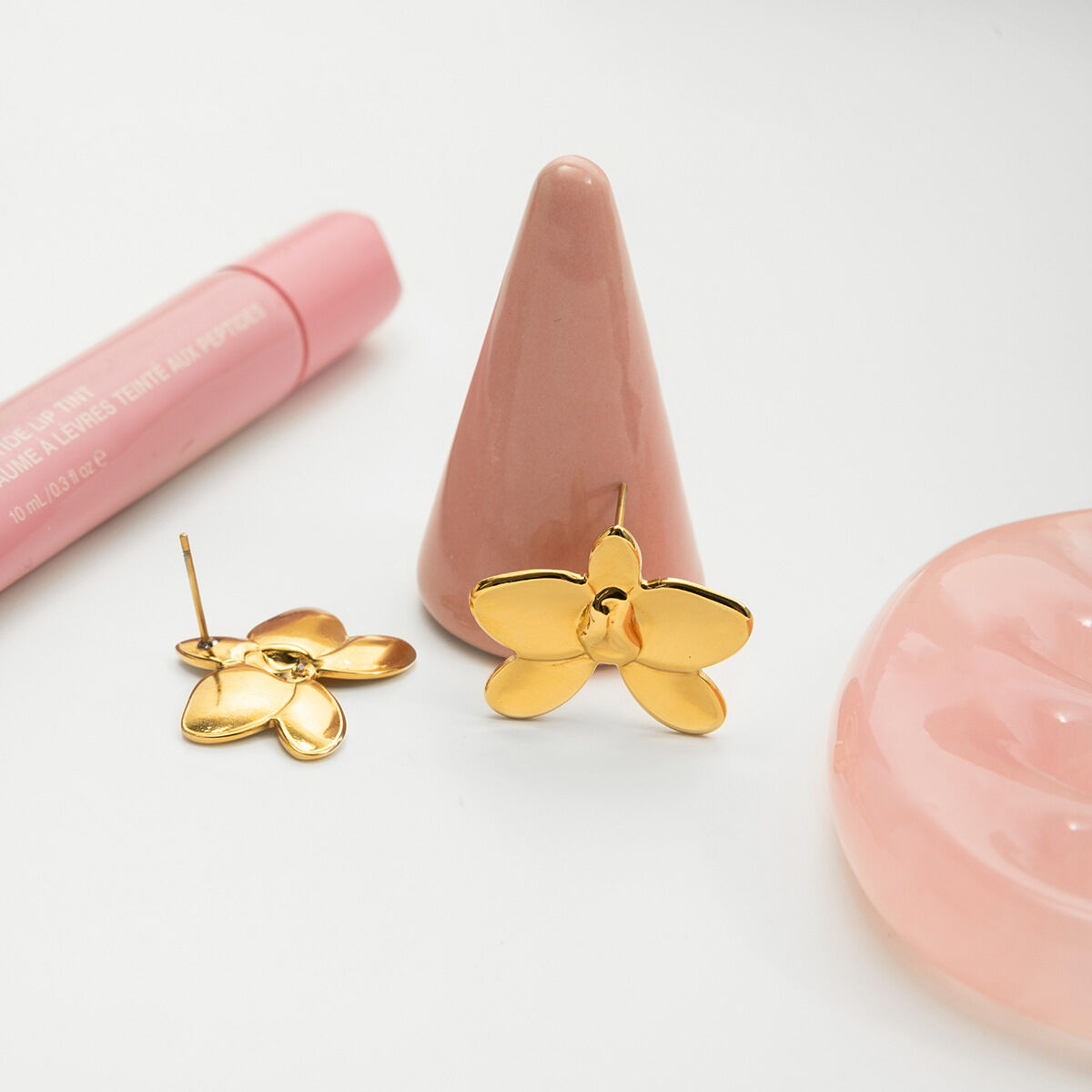 1 Pair Luxurious Phalaenopsis Stainless Steel Waterproof Gold Color Women's Stud Earrings Picture6