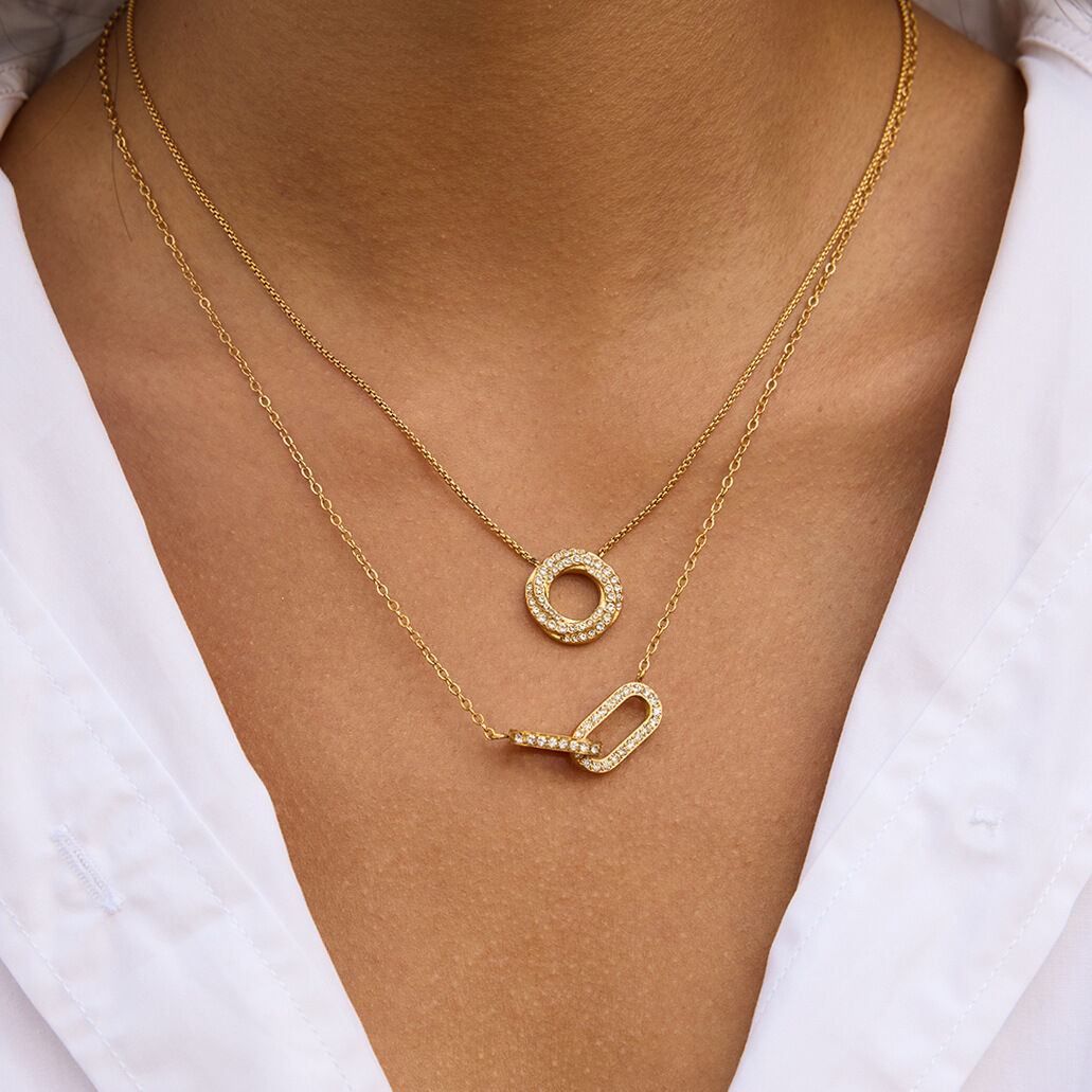 1 Piece Classic Circle Stainless Steel Waterproof Gold Color Zircon Women's Pendant Necklaces