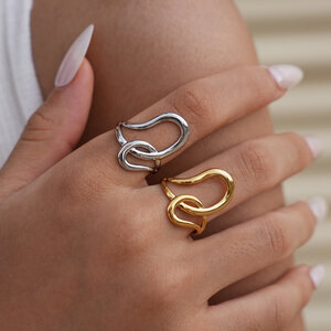 1 Piece Simple Irregular Shape Stainless Steel Waterproof Gold Color Women's Statement Rings h5 Picture3
