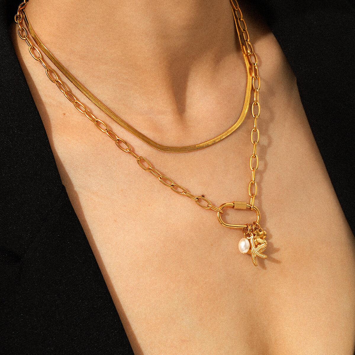 1 Piece Stainless Steel Waterproof Gold Color Oceanic Pendant Necklace 2
