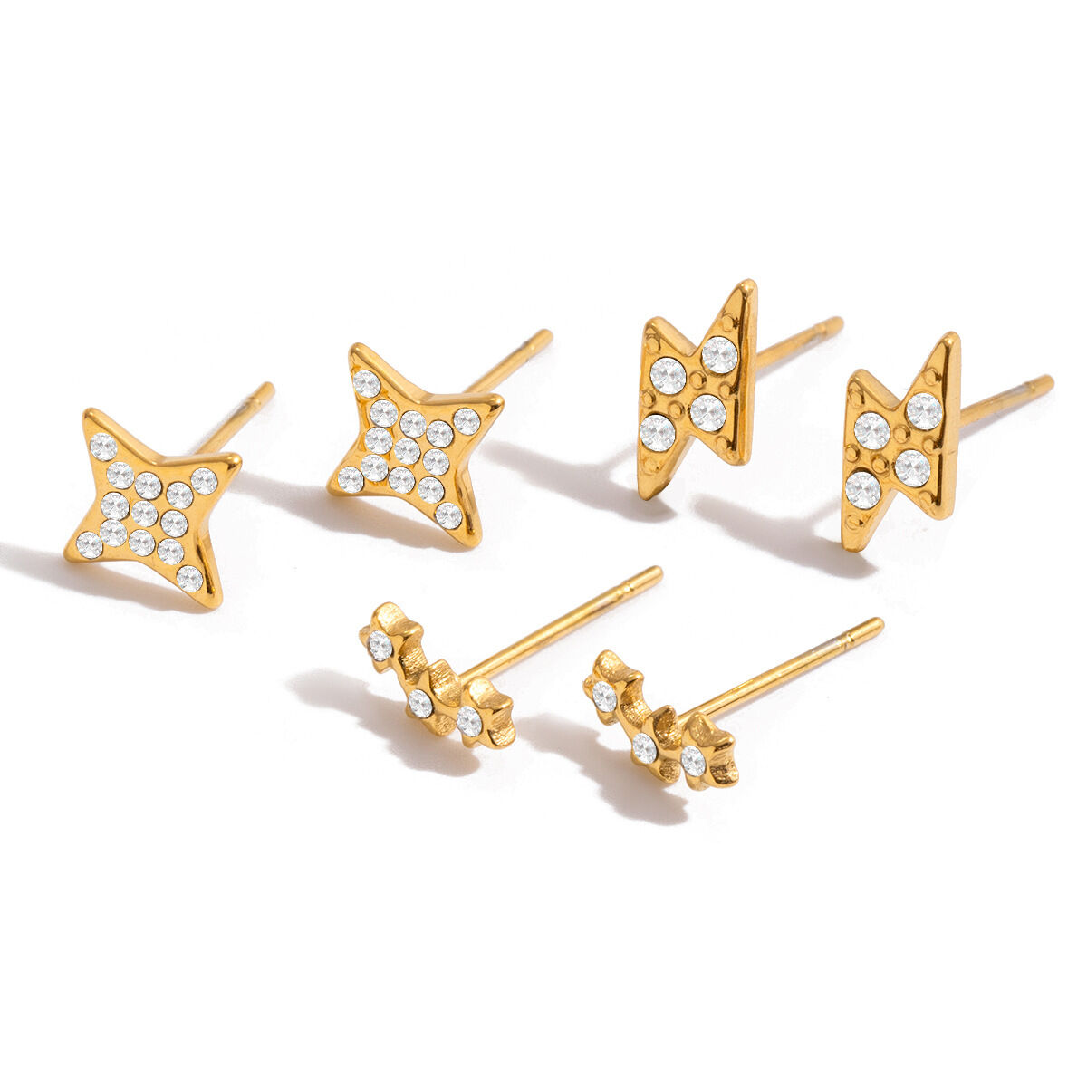 1 Set Klassische Stern-Ohrringe aus Edelstahl, wasserdicht, goldfarben, mit Zirkonia, für Damen 