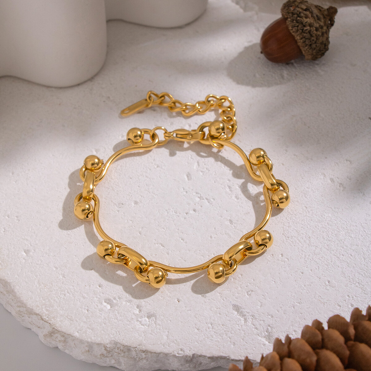 1 Piece Irregular Shape Circle Stainless Steel Waterproof Gold Color Chain Bracelet Picture3