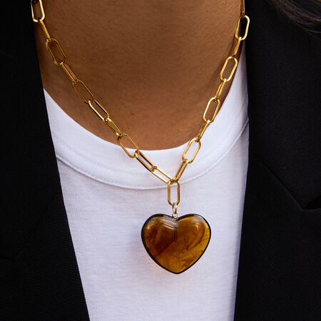 1 Piece Bohemian Heart Stainless Steel Waterproof Gold Color Acrylic Women's Pendant Necklaces