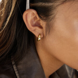 1 Pair Luxurious Circle Stainless Steel Waterproof Gold Color Zircon Women's Hoop Earrings h5 Picture3