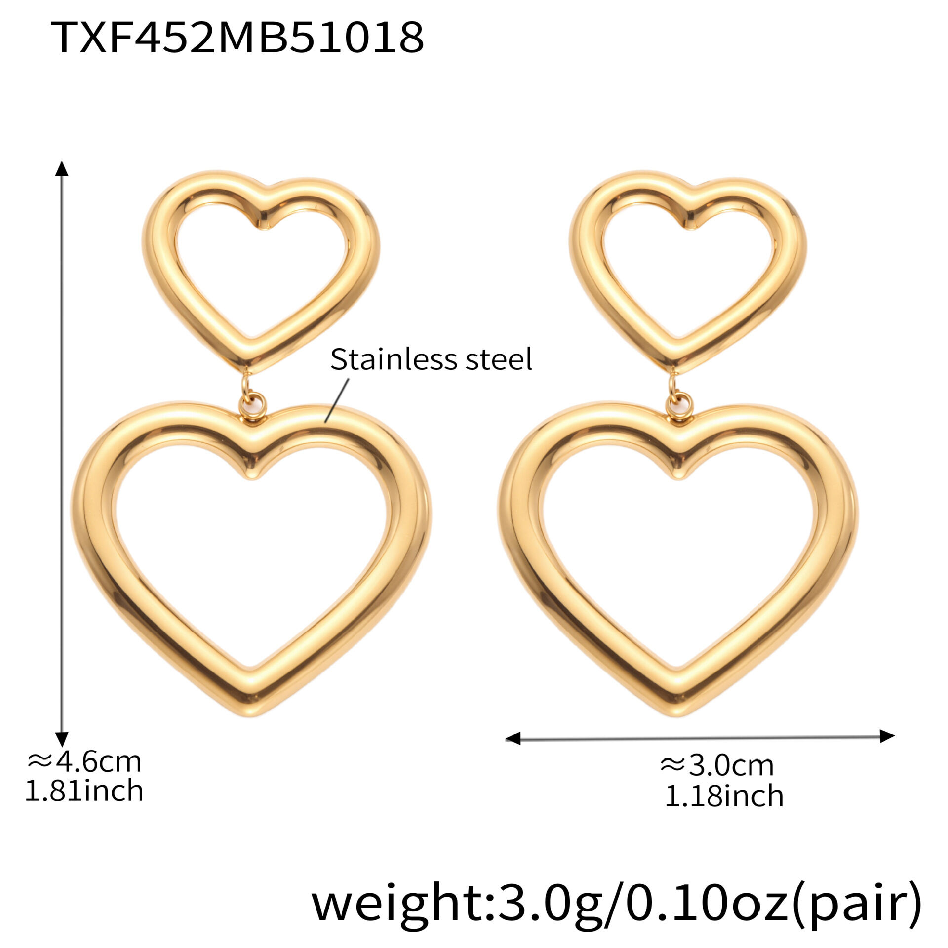 Txf452-Gold Geometric Heart Earrings Picture5