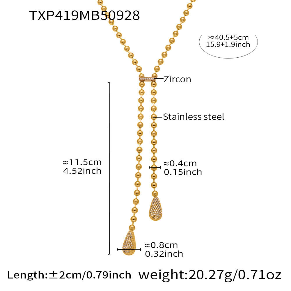 Luxurious Droplet Stainless Steel Waterproof Gold Color Zircon Women's Jewelry Sets